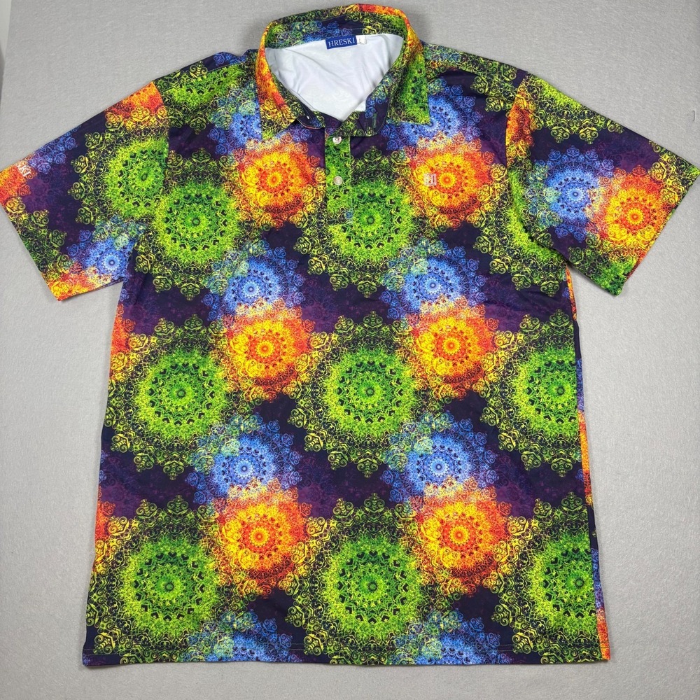 Hreski Mandalas Multi Color Performance Golf‎ Polo Men's Size Large Art Design